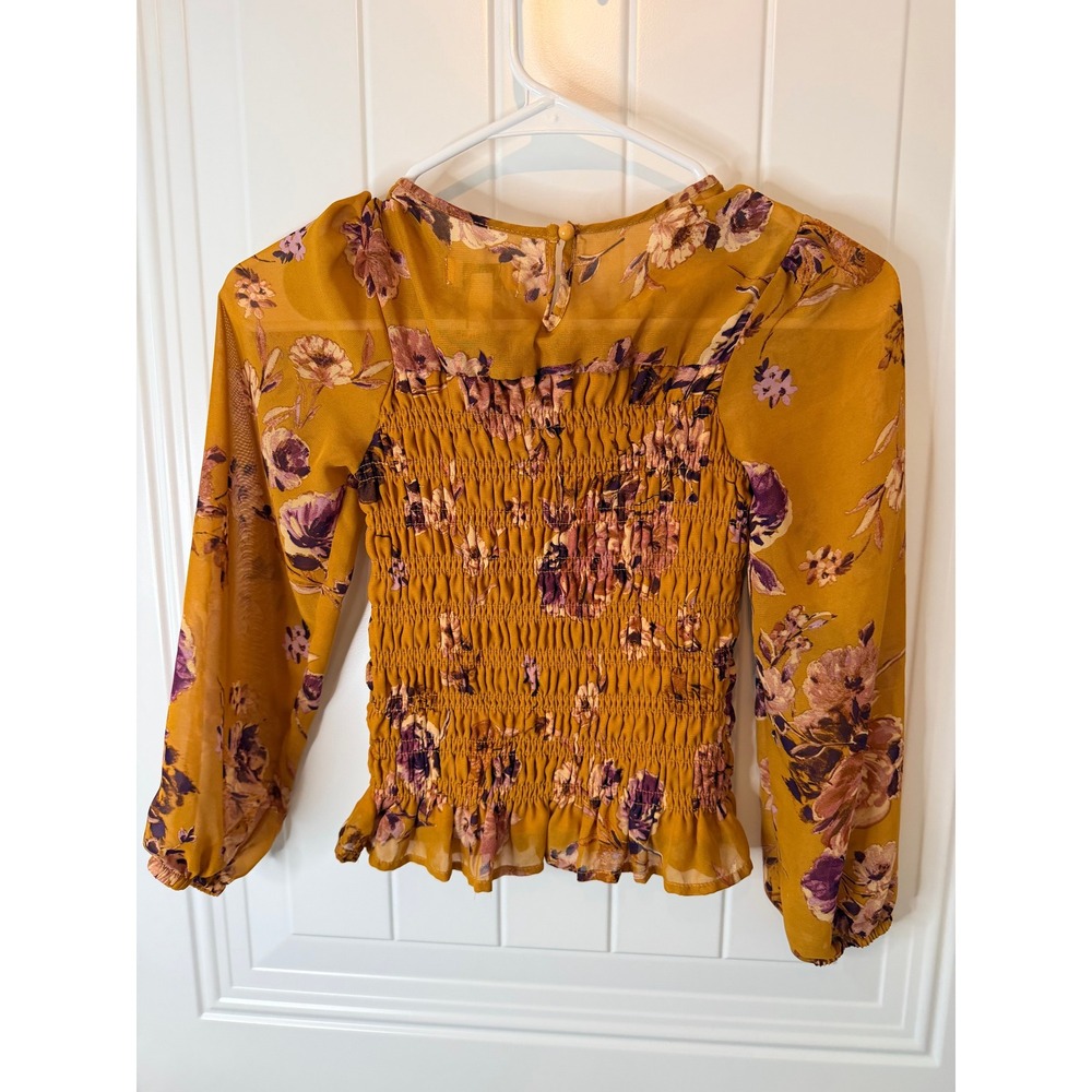 Speechless Kids Mustard Yellow Floral Smocked Long Sleeve Blouse Size M Girls
